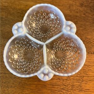 Vintage Hobnail Milk Glass Divided Candy Dish 3 Section Relish Tray